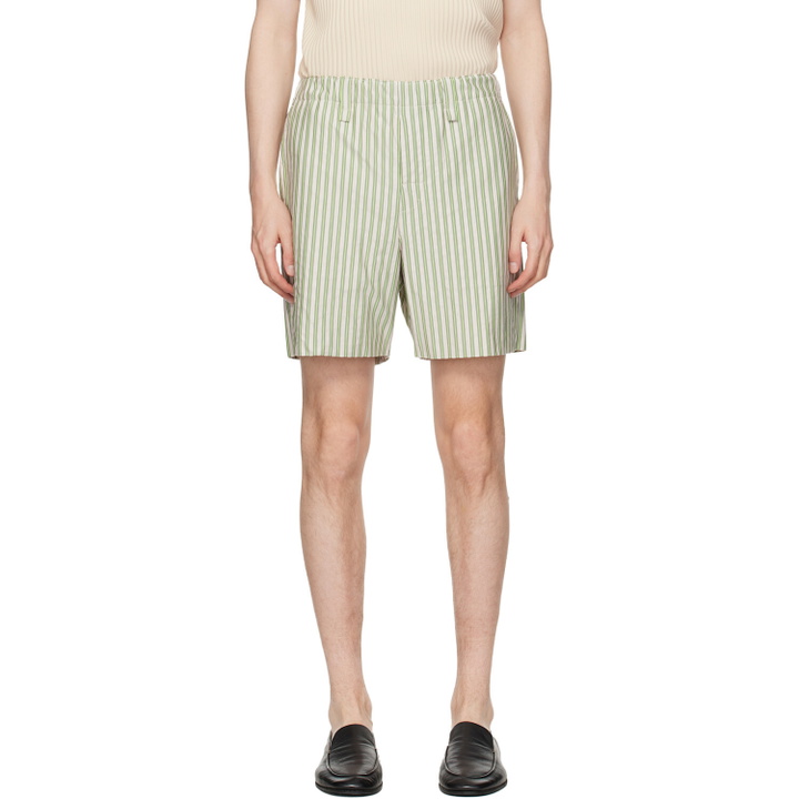 Photo: HOMME PLISSÉ ISSEY MIYAKE Green & Beige Stripe Jersey Shorts