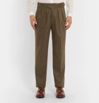 Rubinacci - Manny Tapered Pleated Mélange Stretch-Wool and Cashmere-Blend Trousers - Men - Green