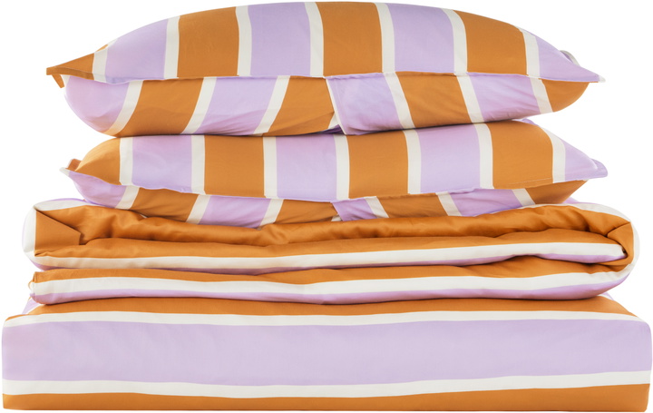 Photo: Dusen Dusen Orange & Purple Tommy Stripe Duvet Set, Full/Queen