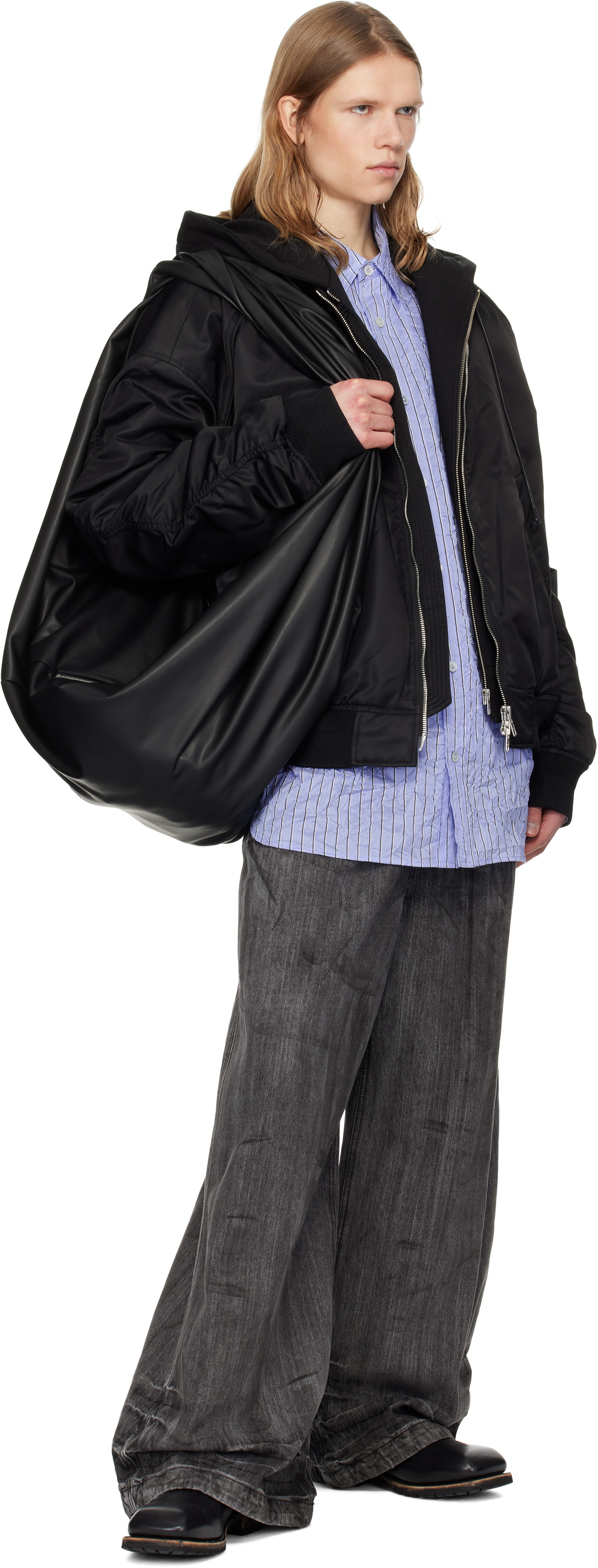 Juun.J Black Hood Detachable MA-1 Bomber Jacket