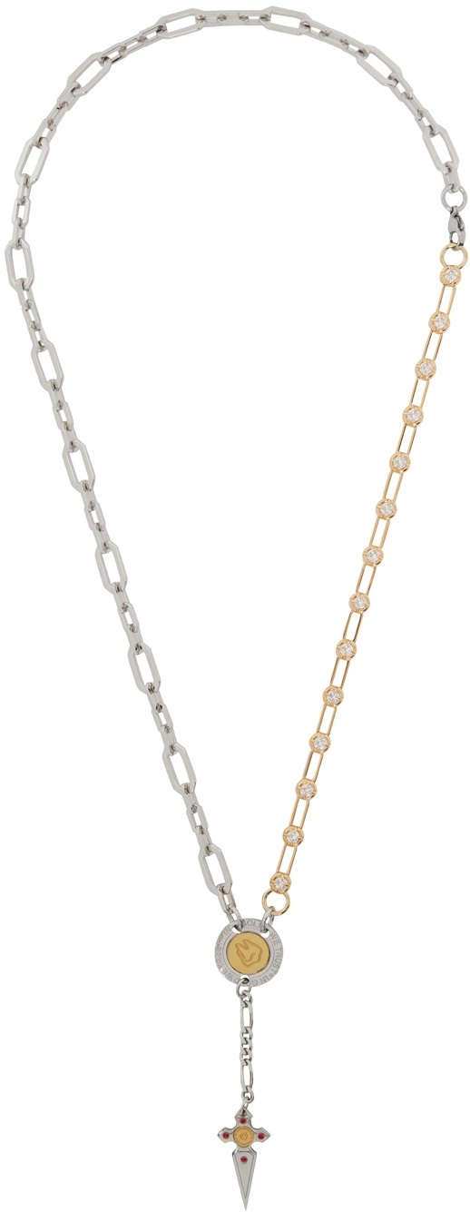 IN GOLD WE TRUST PARIS SSENSE Exclusive Silver & Gold Crystal Chain Rosary Necklace