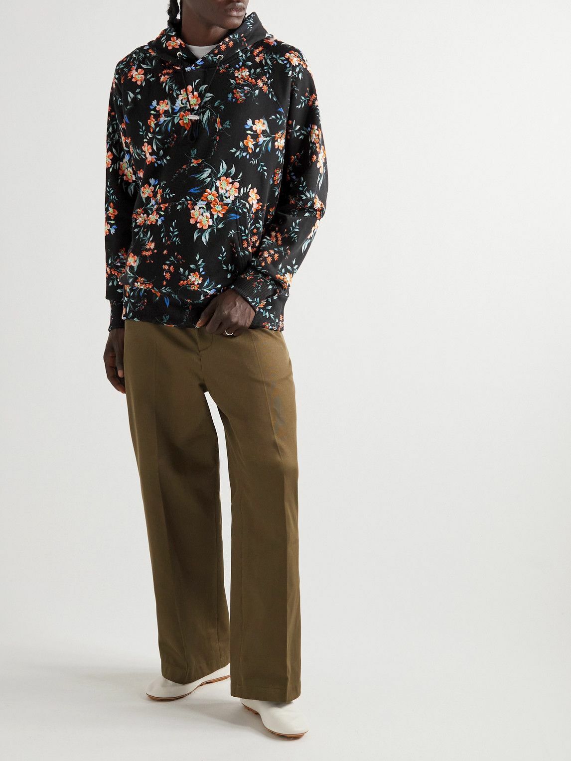 ERDEM Floral-Print Cotton-Jersey Hoodie Black Erdem