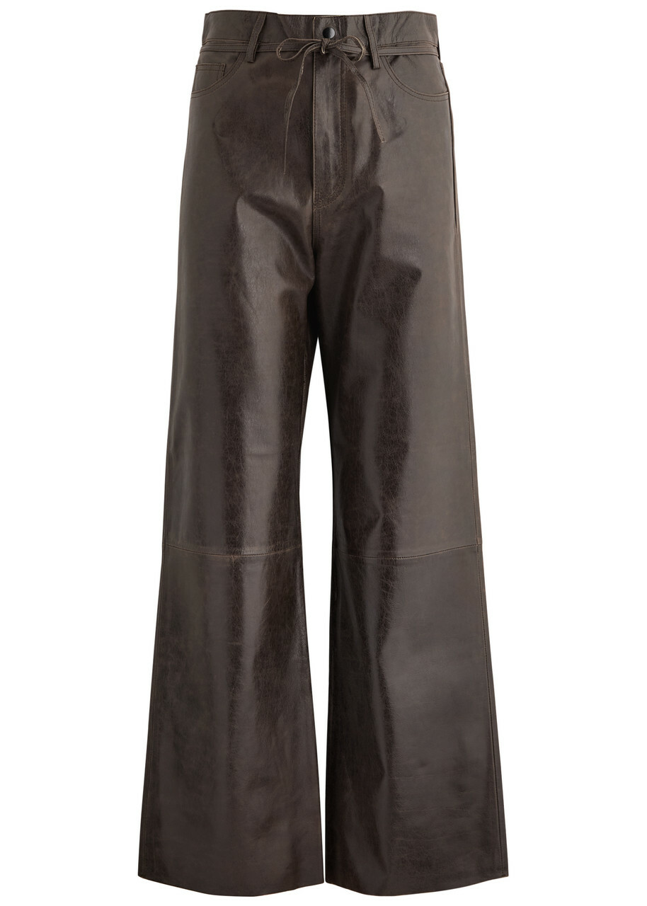 Day Birger ET Mikkelsen Elijah Belted Straight-leg Leather Trousers Brown