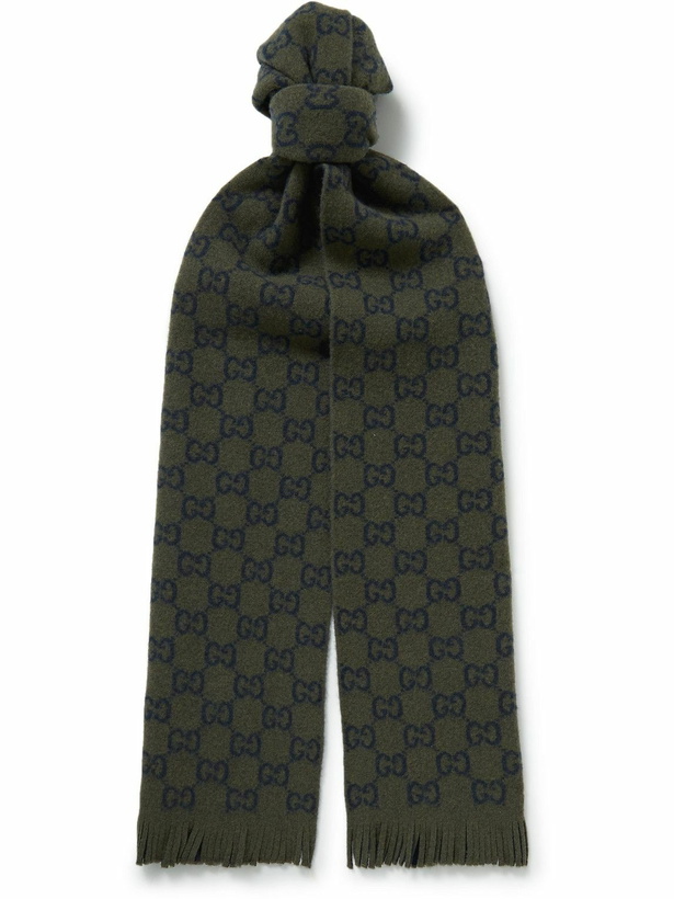 Photo: GUCCI - Fringed Logo-Jacquard Wool Scarf