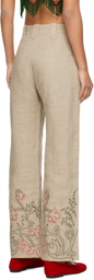Bode Beige Embroidered Trumpetflower Murphy Trousers