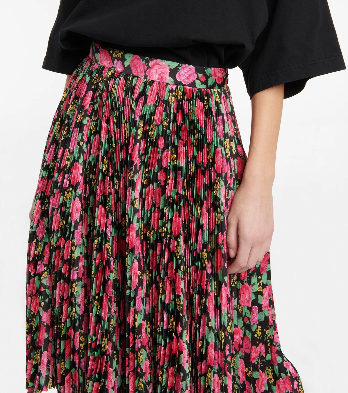 •RAI - BLACK• floral pleated maxi skirt