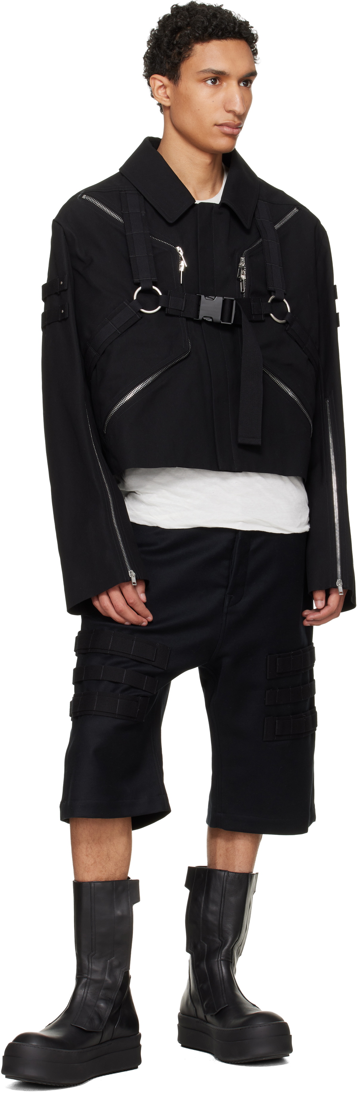 Rick Owens Black Temple Blixa Cropped Cargo Mac Jacket