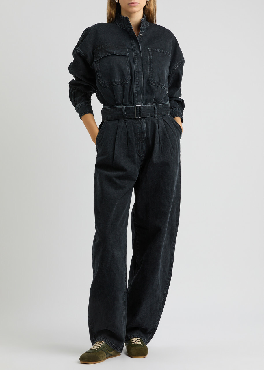 Frame The Cocoon Belted Denim Jumpsuit Black