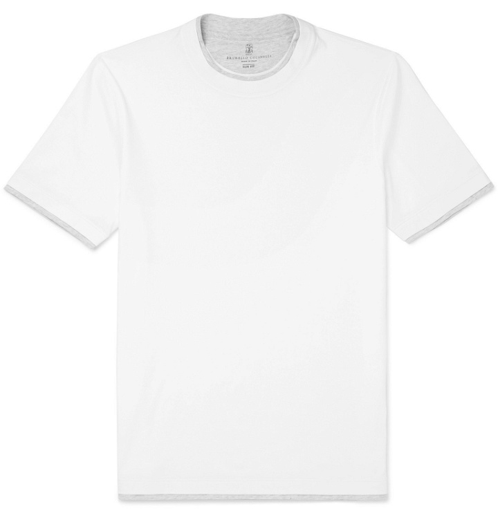 Photo: Brunello Cucinelli - Slim-Fit Layered Cotton-Jersey T-Shirt - White