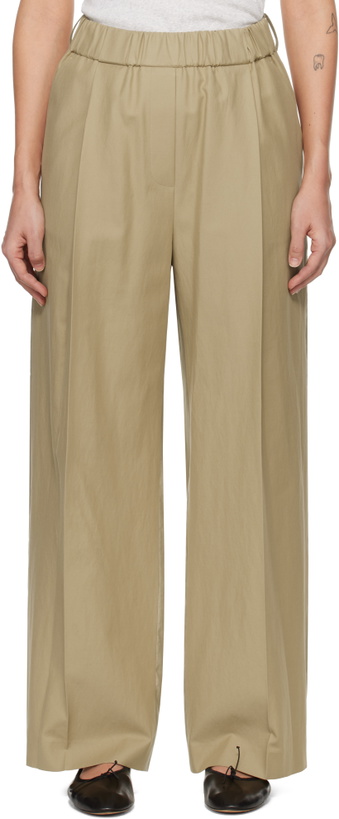 Photo: RECTO Beige Contrast Back Banding Wide Trousers