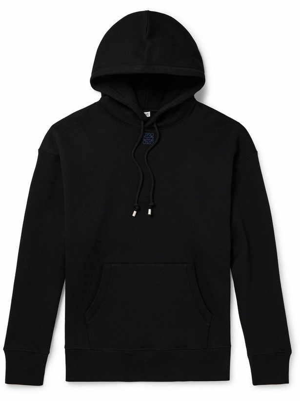Photo: LOEWE - Logo-Embroidered Cotton-Jersey Hoodie - Black