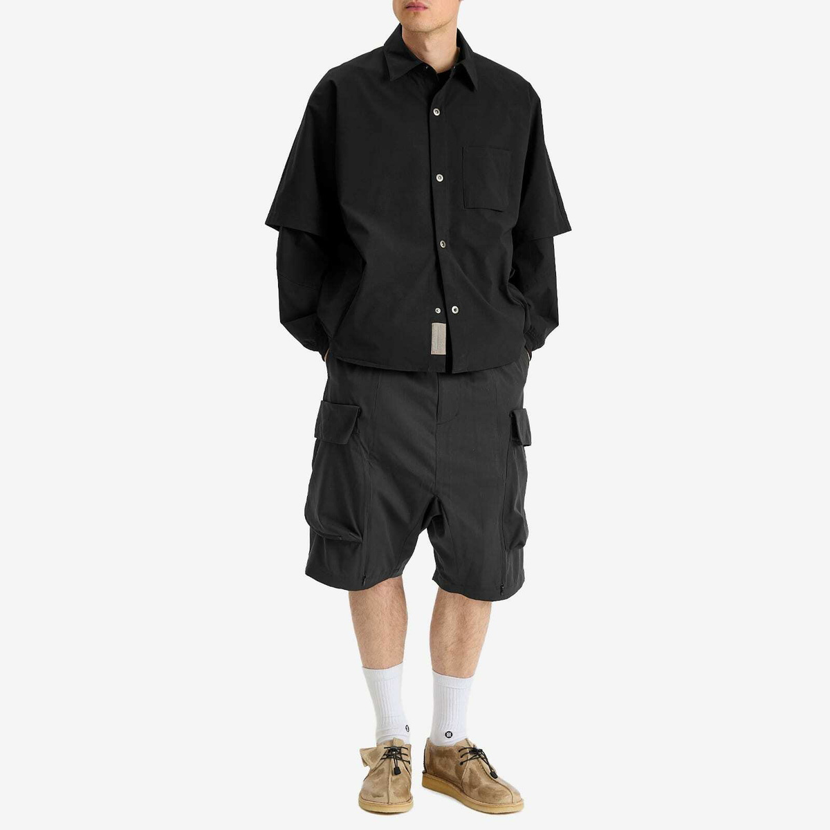 Poliquant Men's Multiple Pockets Short Sleeve Shirt in Black