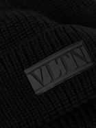 Valentino - Valentino Garavani Logo-Appliquéd Ribbed Virgin Wool Beanie