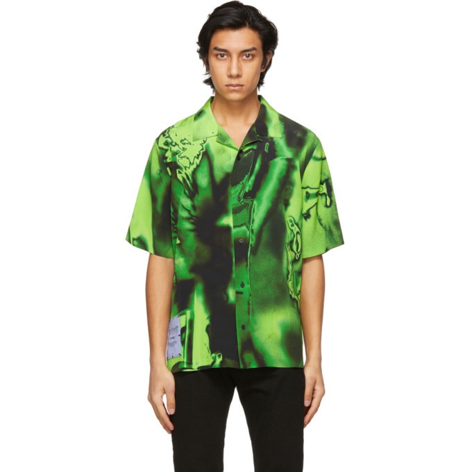 Photo: MCQ Black and Green Silk Rave Short Sleeve Shirt