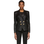 Pierre Balmain Black Leather Double-Breasted Blazer
