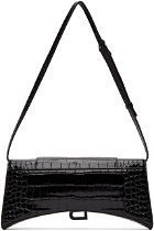 Balenciaga Black Croc Stretched Hourglass Shoulder Bag