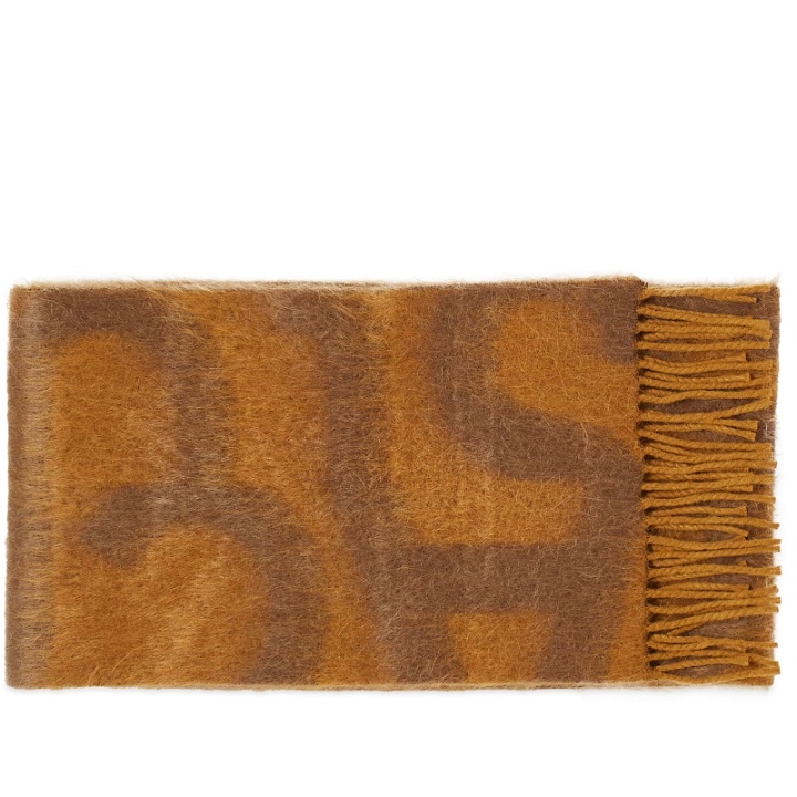 Photo: Acne Studios Women's All Over Logo Scarf in Caramel Brown