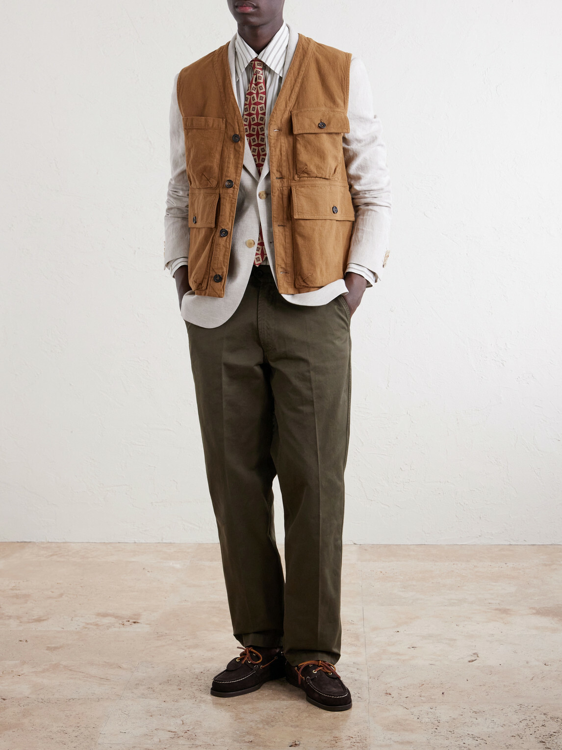 Drake's - Cotton-Drill Utility Vest - Brown
