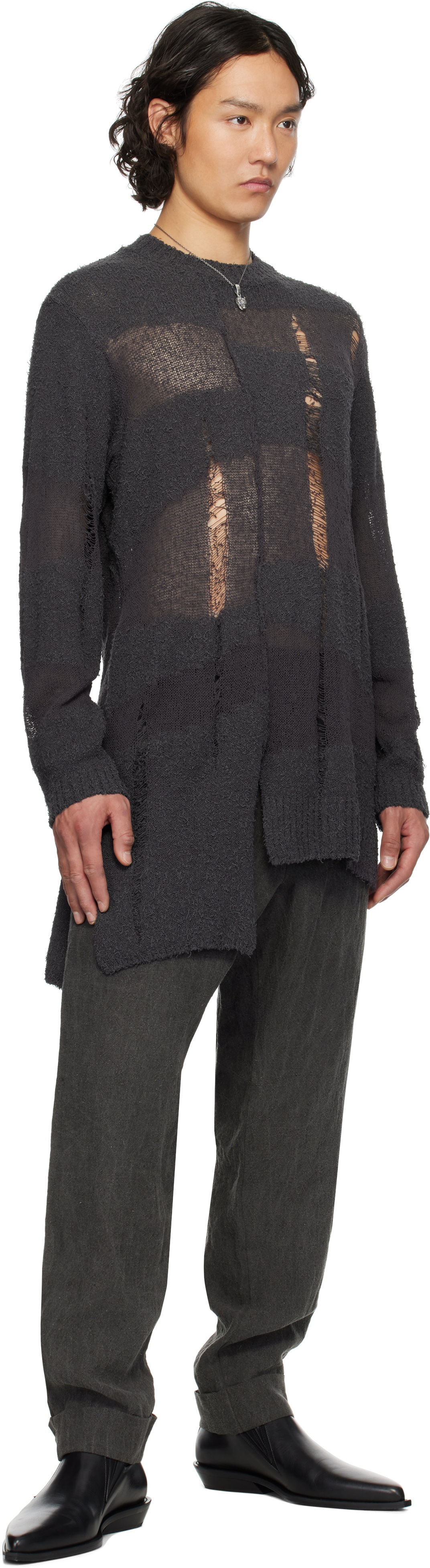 YOHJI YAMAMOTO Gray 5G Randome Damage Processed Sweater