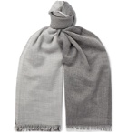 Brunello Cucinelli - Fringed Striped Cashmere and Silk-Blend Scarf - Gray