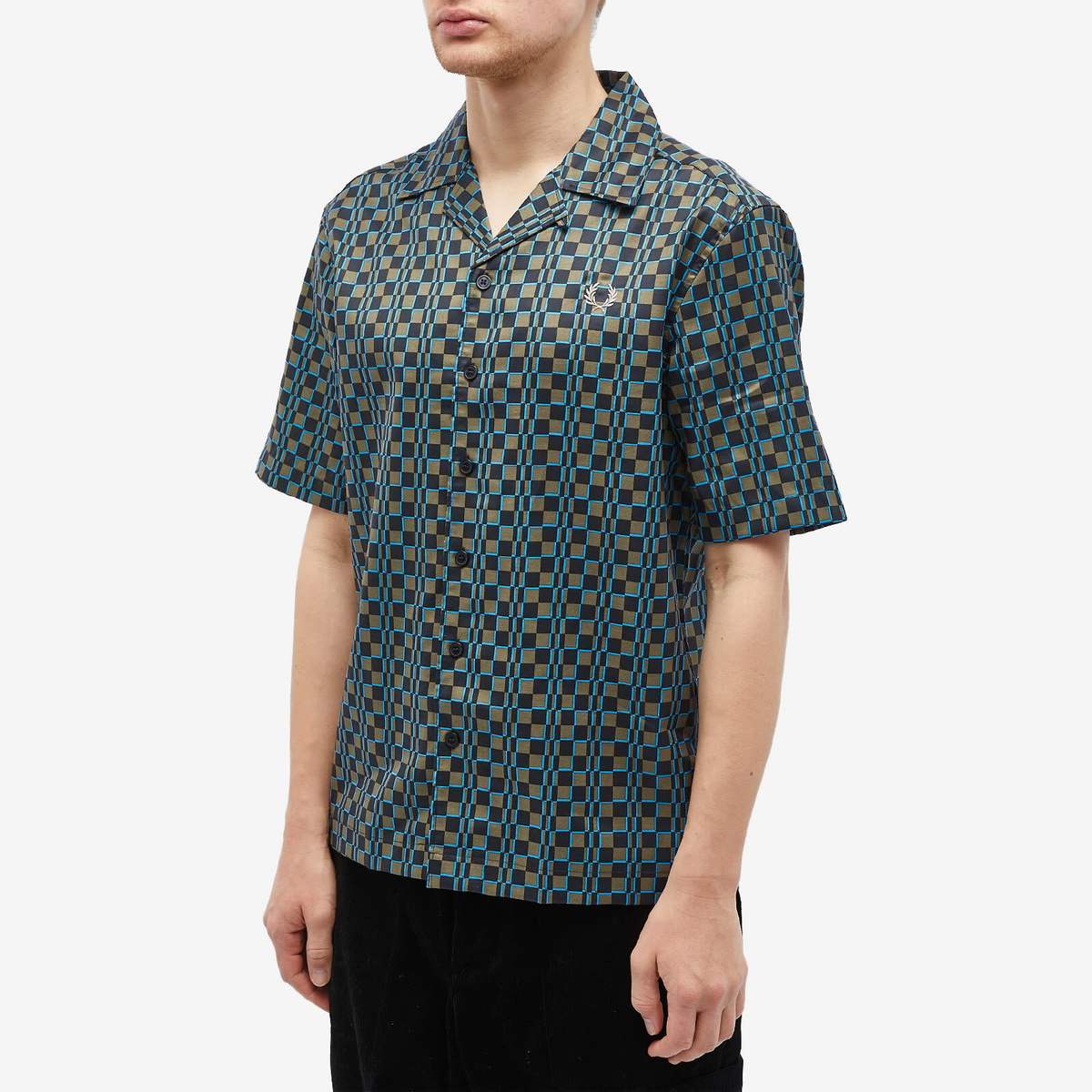 Fred Perry Men's Glitch Chequerboard Vacation Shirt in Uniform