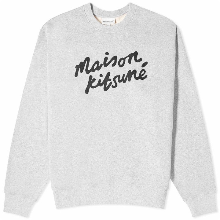 Photo: Maison Kitsuné Men's Handwriting Comfort Crew Sweat in Light Grey Melange