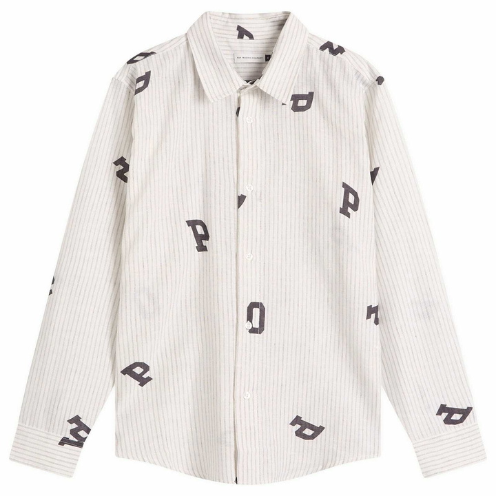 Photo: Pop Trading Company Men's Letters Striped POP Shirt in White Linen