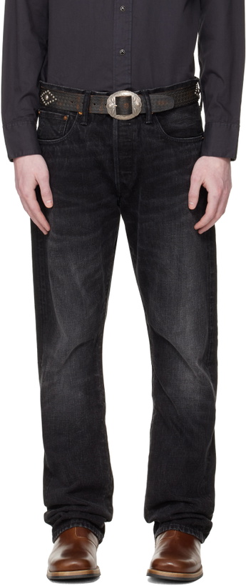 Photo: RRL Black Slim Boot Distressed Selvedge Jeans