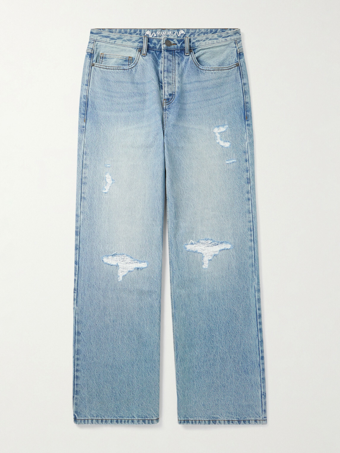 MANAAKI - Rangi Straight-Leg Distressed Jeans - Blue