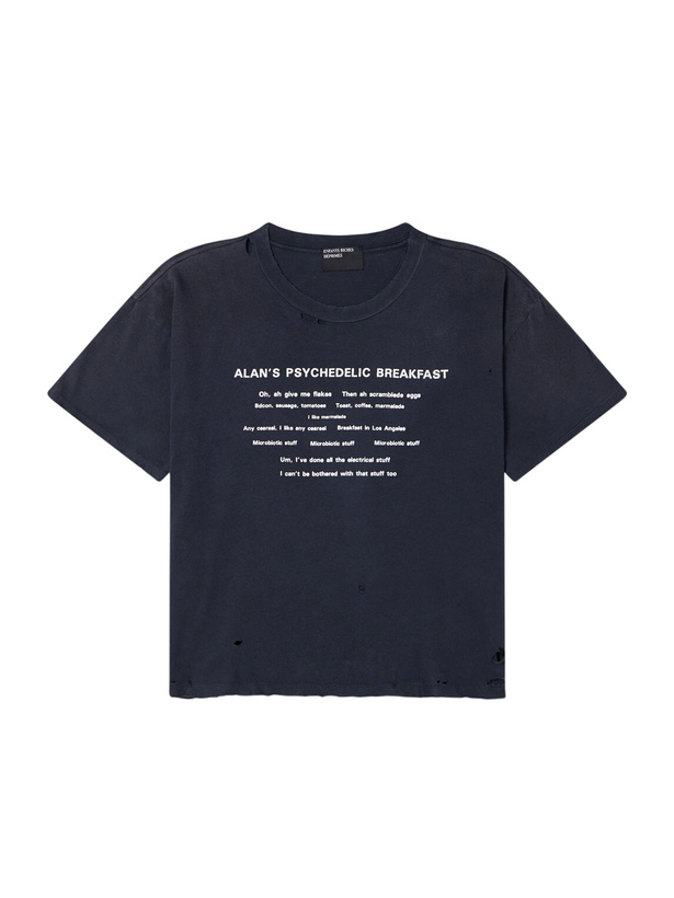 Photo: Enfants Riches Déprimés - Alan's Breakfast Printed Distressed Cotton-Jersey T-Shirt - Black
