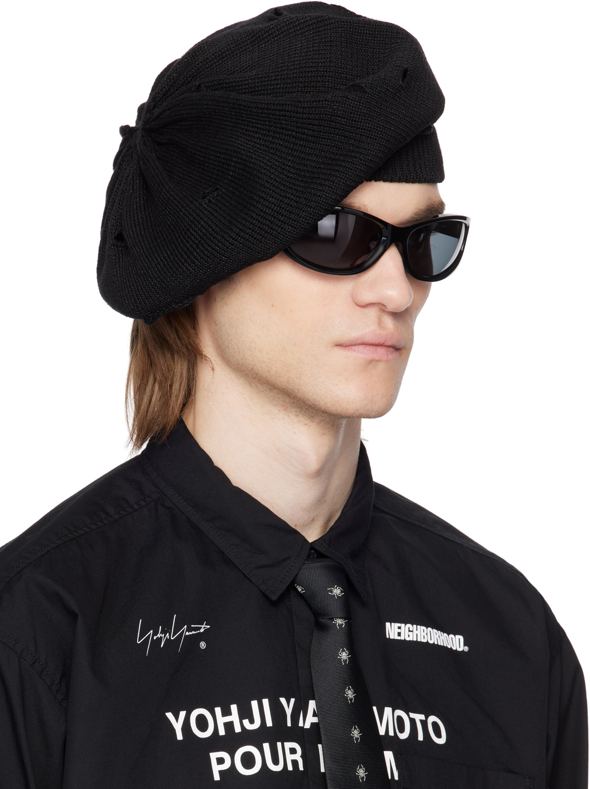 YOHJI YAMAMOTO Black Damaged Beret
