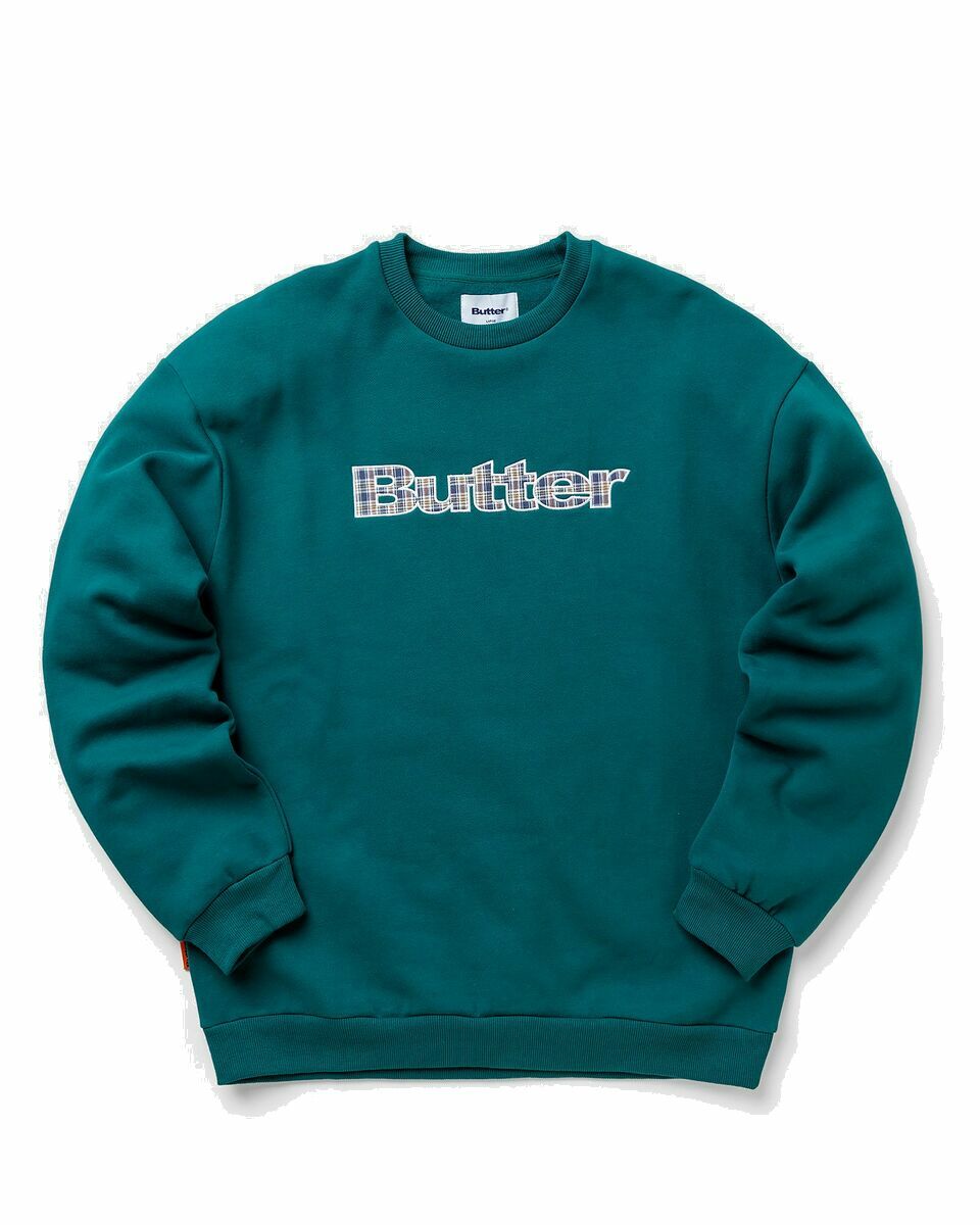 Photo: Butter Goods Plaid Applique Logo Crewneck Sweatshirt Green - Mens - Sweatshirts