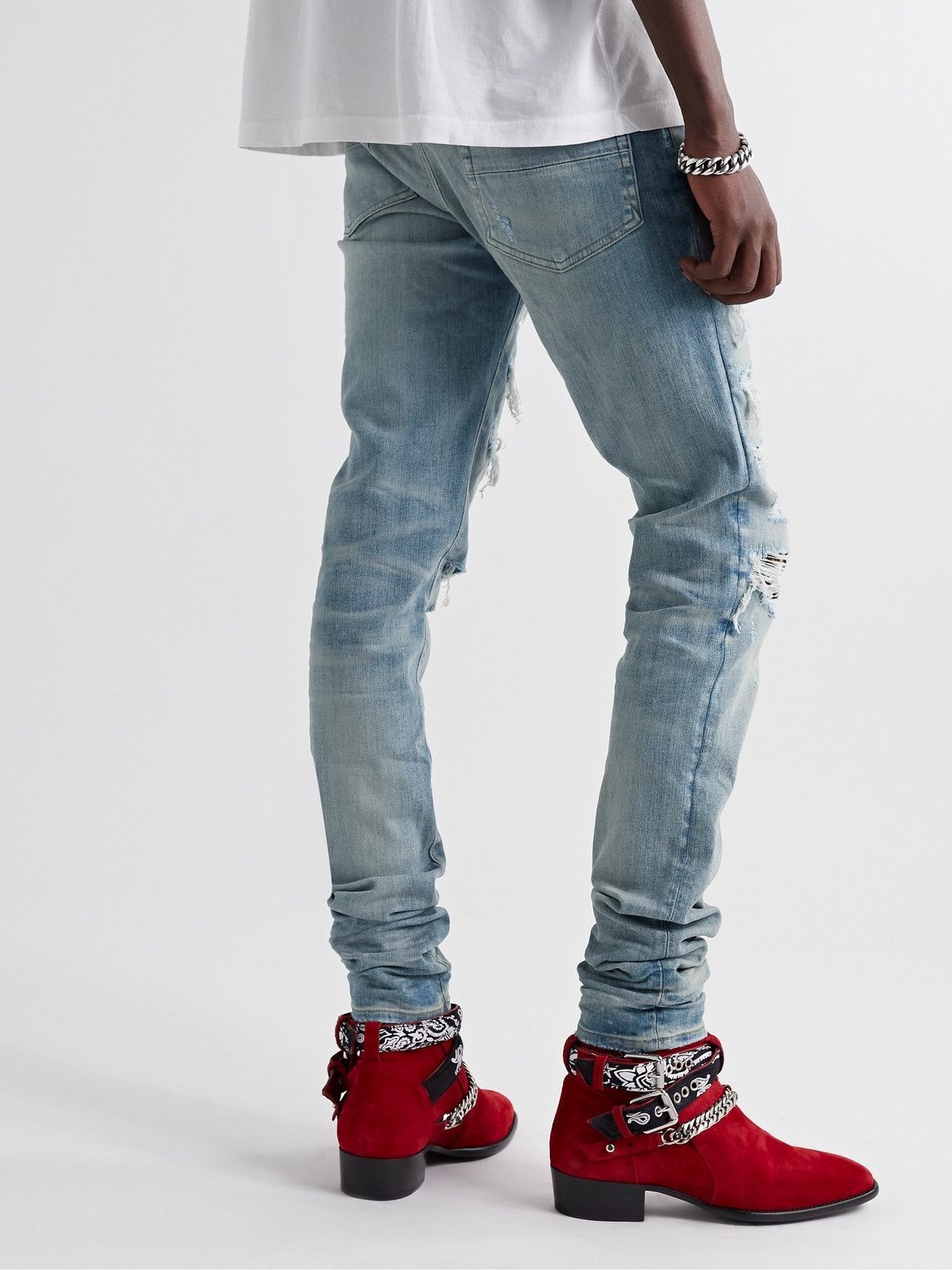 AMIRI - Thrasher Skinny-Fit Distressed Panelled Jeans - Blue Amiri