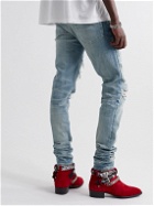 AMIRI - Thrasher Skinny-Fit Distressed Panelled Jeans - Blue