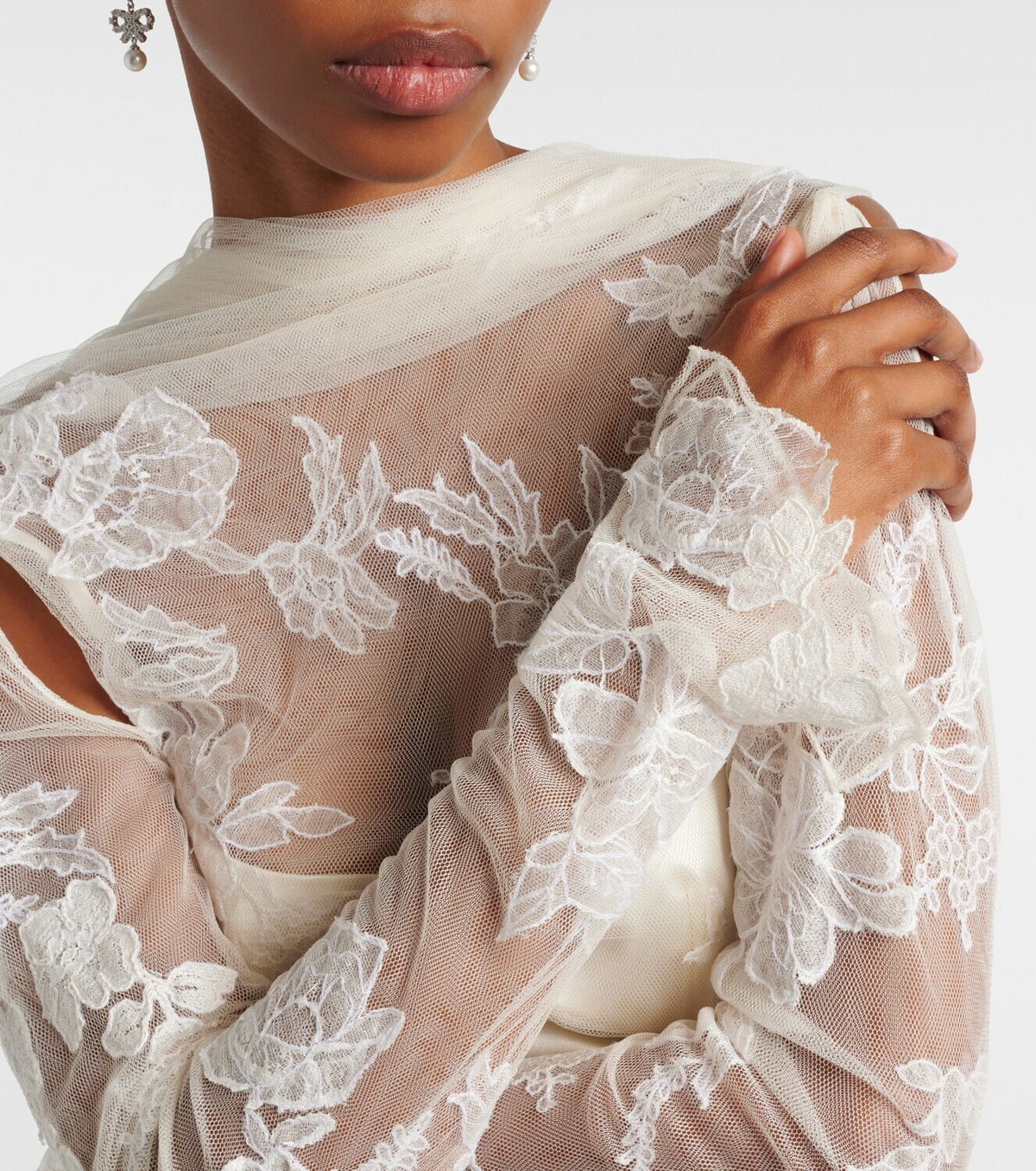 Danielle Frankel Bridal Esme lace-trimmed silk and wool gown
