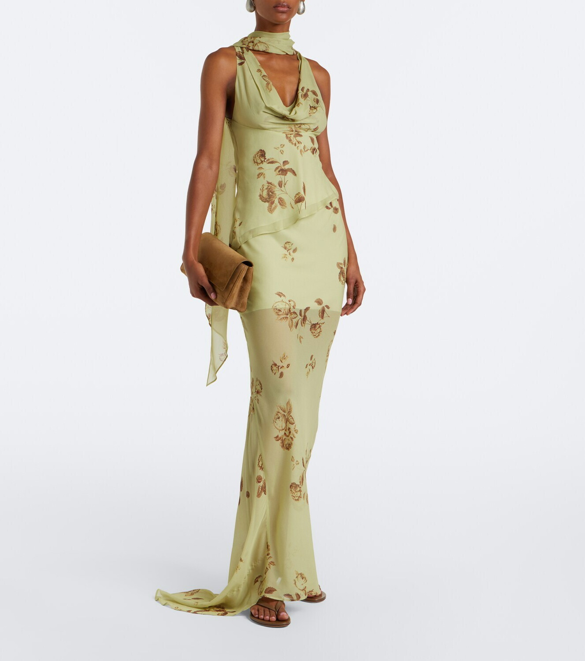 De La Vali Diosa floral scarf-detail georgette top