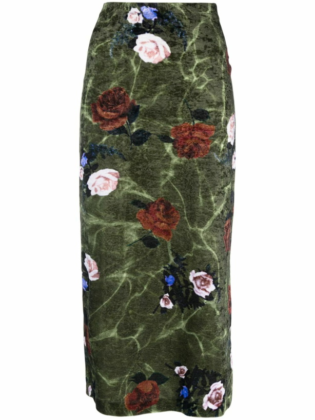 Photo: DRIES VAN NOTEN - Rose Print Velvet Long Skirt