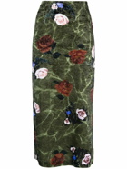 DRIES VAN NOTEN - Rose Print Velvet Long Skirt