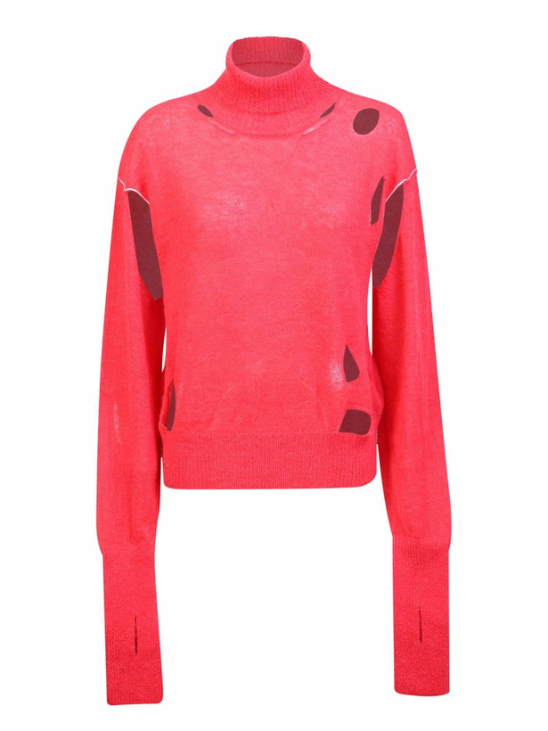 Photo: MM6 Maison Margiela High Neck Pullover With Worn Effect Red