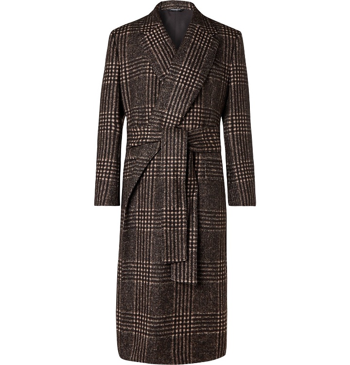 Photo: Dolce & Gabbana - Prince of Wales Checked Woven Wrap Coat - Brown