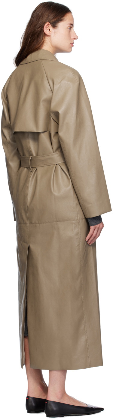 GIA STUDIOS Beige Double-Breasted Faux-Leather Trench Coat