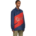 Gucci Red and Navy Nylon Script Jacket