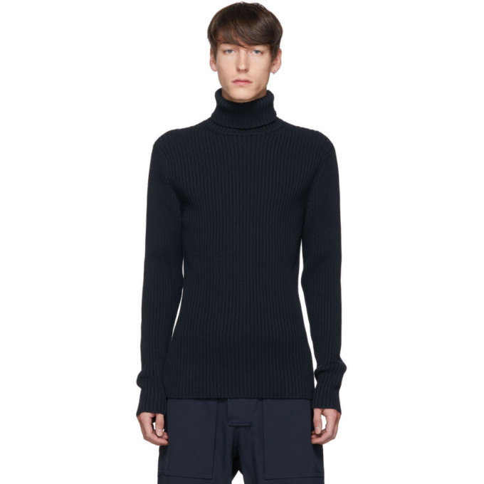 Photo: Bottega Veneta Navy Rib Knit Turtleneck