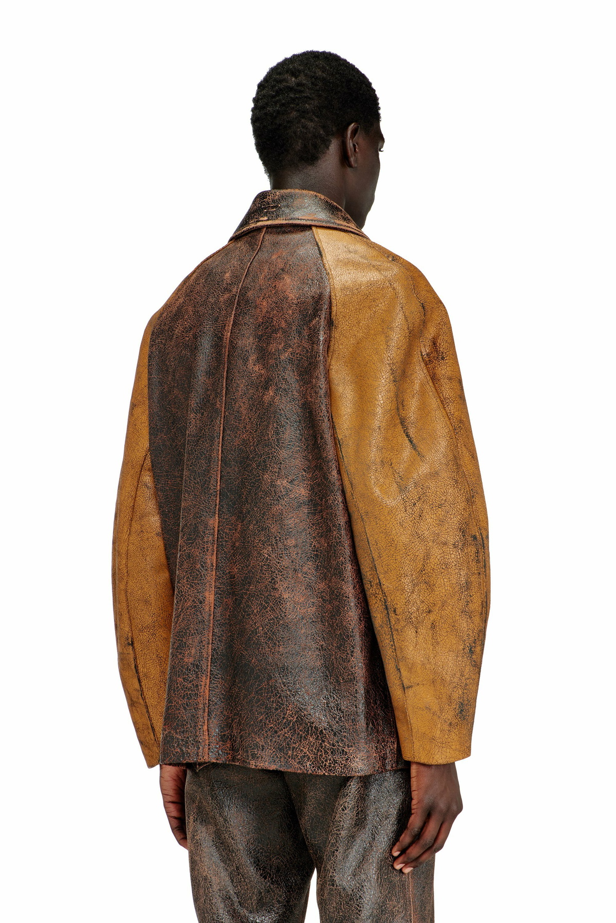 Diesel Cocoon peacoat in crackle leather - Leather jackets Mens in Brown