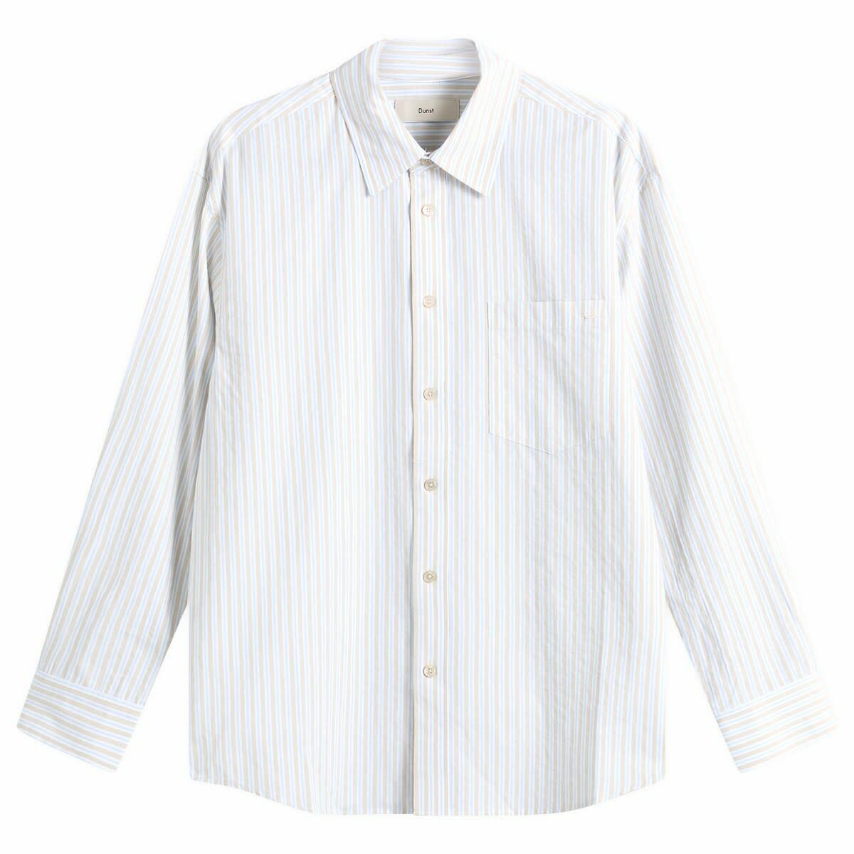 DUNST Women's Oversized Striped Shirt in Beige Stripe