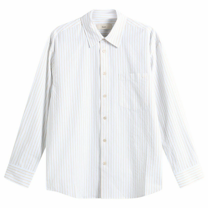 Photo: DUNST Women's Oversized Striped Shirt in Beige Stripe