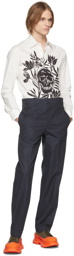 Alexander McQueen Navy Gabardine Paneled Cropped Trousers