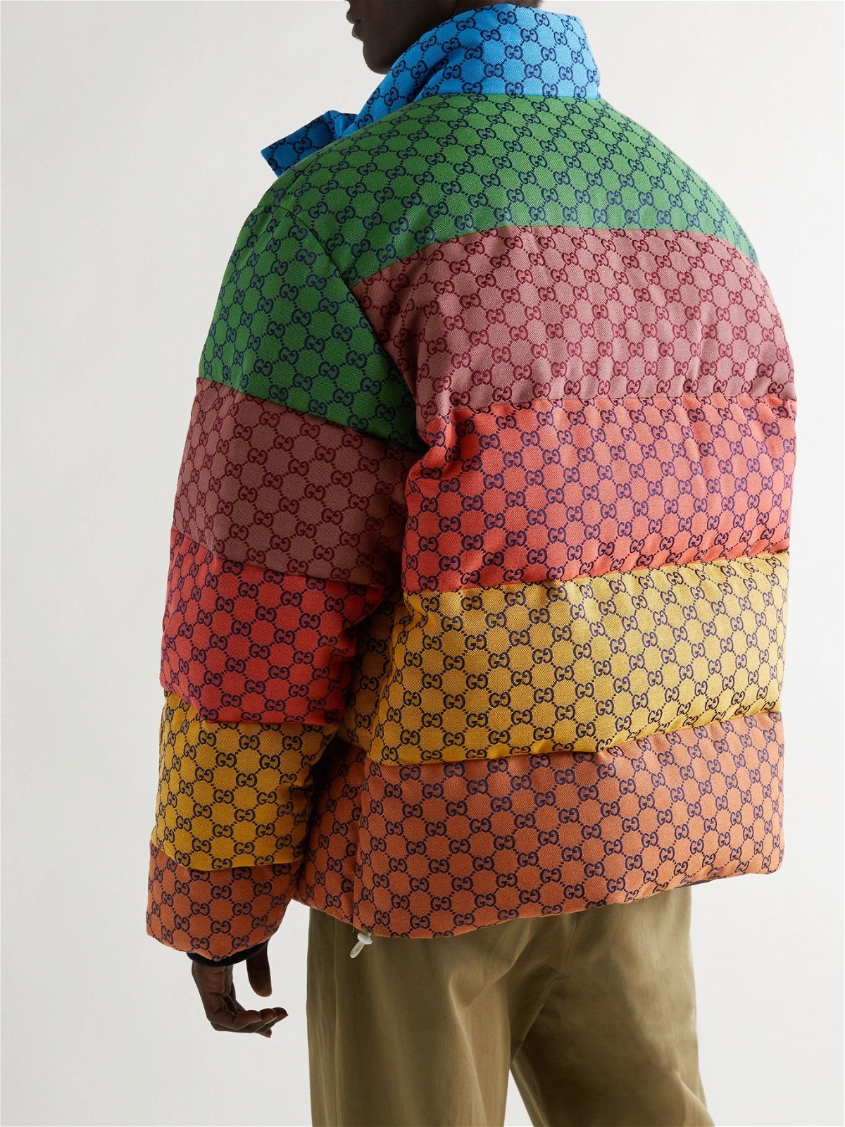 Gucci Striped Logo-jacquard Cotton-blend Canvas Down Jacket for Men