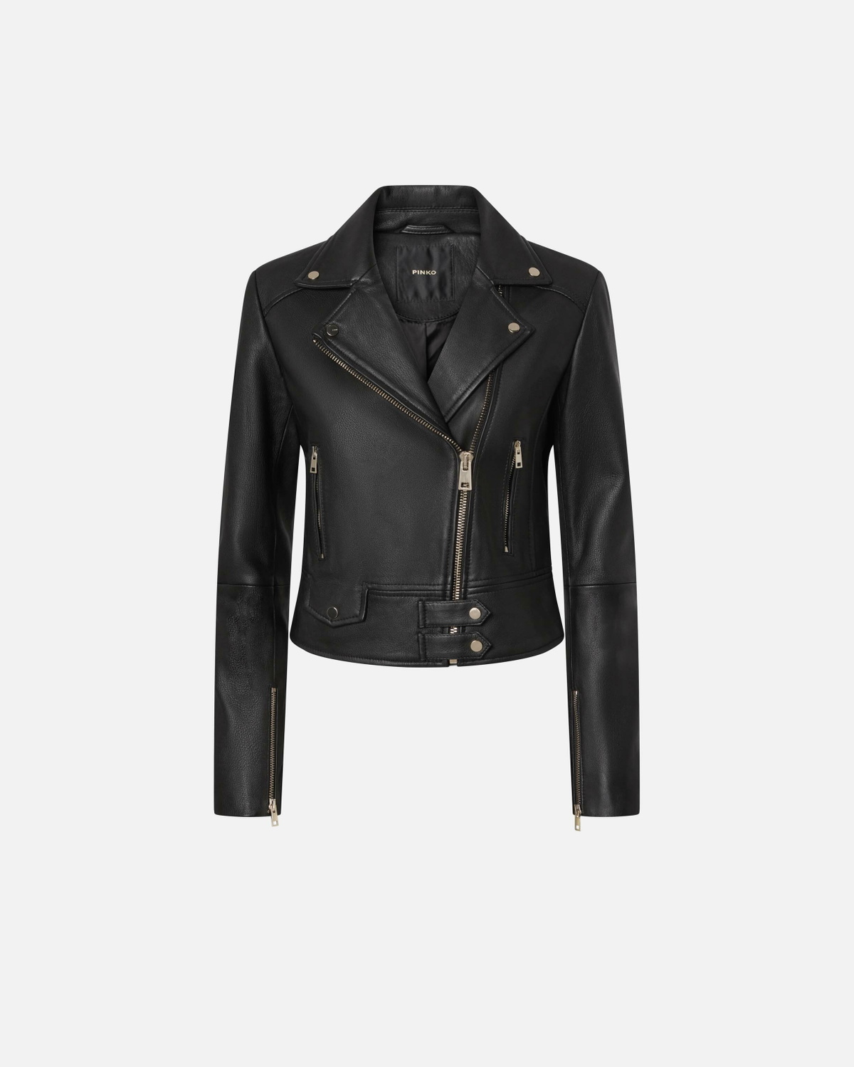 Pinko Nappa Leather Biker Jacket Limo Black
