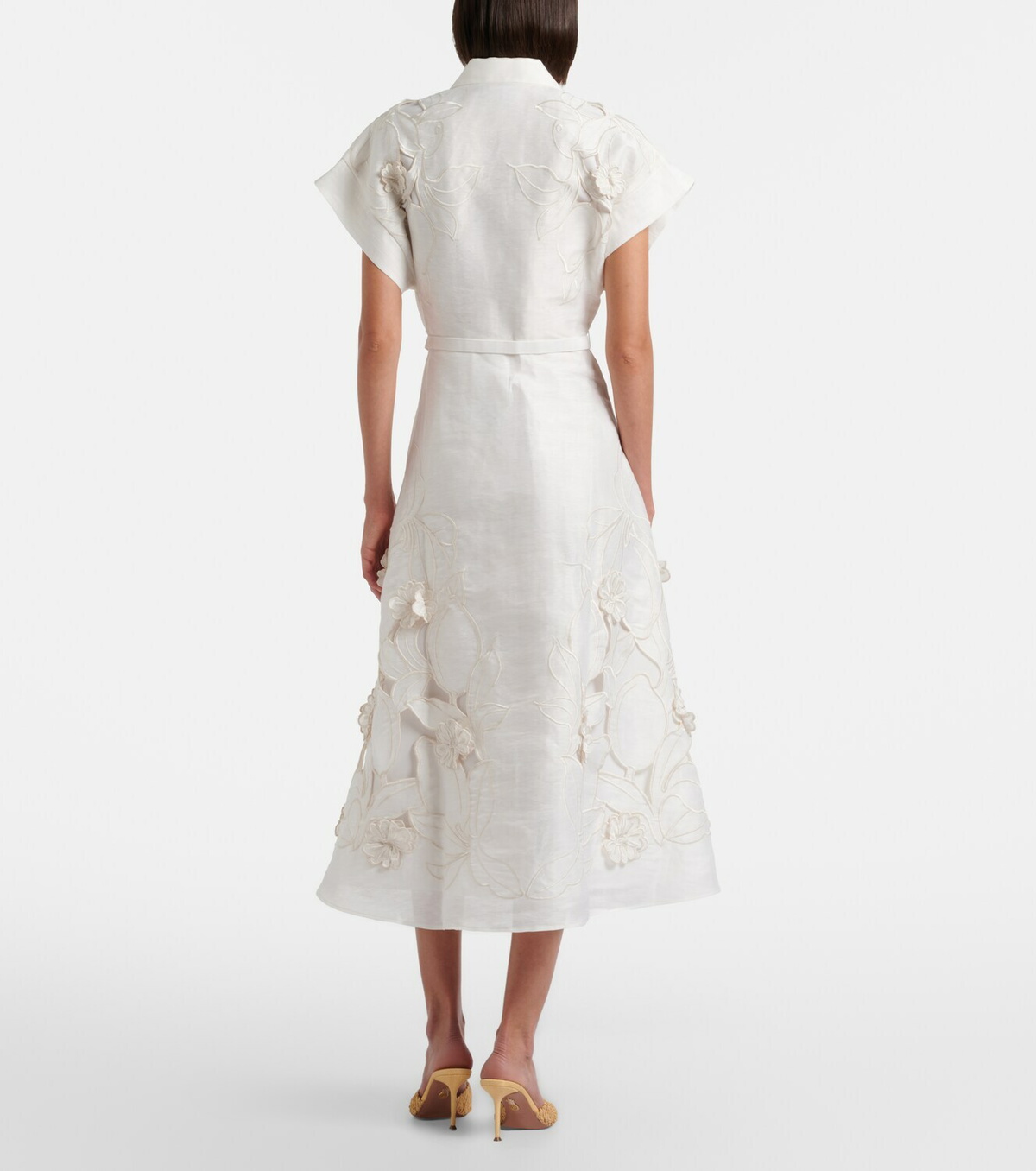 Leo Lin Aubrey floral-appliqué linen-blend shirt dress